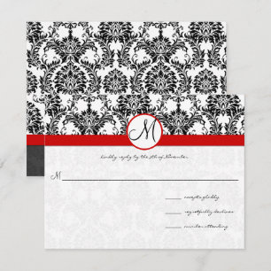 Convites Casamento com Preto Damasco e Recorte Vermelho