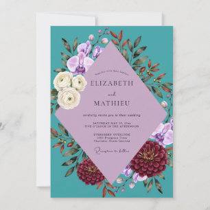 Convites Casamento com Protea Eucalipto Roxo Azul