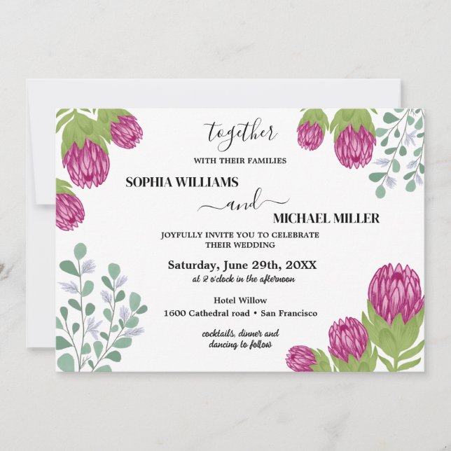 Convites Casamento com Protea Flower Garden (Frente)