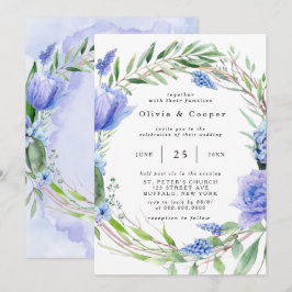 Convites Casamento com Púrpura Azul Hyacinth Peony Wreath