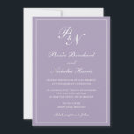 Convites Casamento com Púrpura Dusta Monograma Formal Elega<br><div class="desc">Um convite de casamento roxo/lavanda ao estilo tradicional, com um design simples e clássico, com o seu monograma inicial e os seus nomes num dentro de caligrafia elegante de uma fronteira fina. Todos os elementos de design podem ser alterados na ferramenta de edição de design. Estes convites de casamento elegantes...</div>