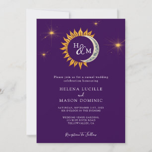 Convites Casamento com Púrpura Solar e Lua Monograma