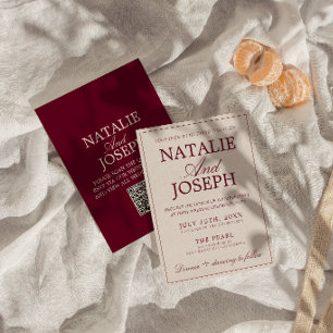 Convites Casamento com QR Code Burgundy e Creme Chique Anti