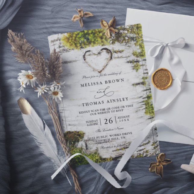 Convites Casamento com QR Code de Casca de Árvore de Bétula (Criador carregado)