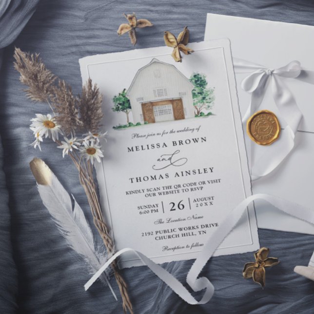 Convites Casamento com QR Code de Celeiro Elegante e Casa d (Criador carregado)