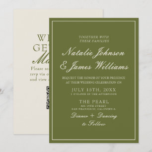 Convites Casamento com QR Code de Dinheiro Antigo em Verde