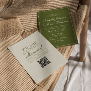 Convites Casamento com QR Code de Dinheiro Antigo em Verde