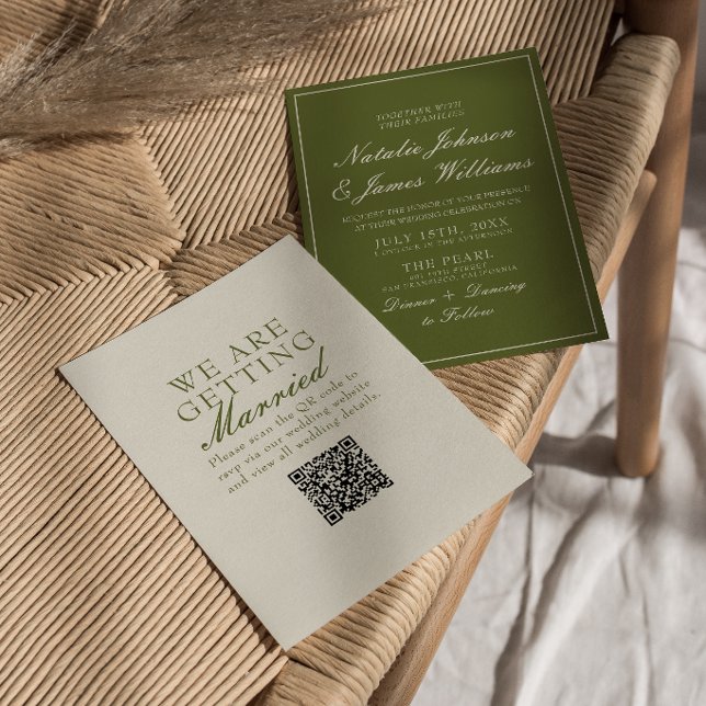 Convites Casamento com QR Code de Dinheiro Antigo em Verde  (Criador carregado)