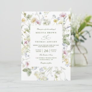 Convites Casamento com QR Code de Flor Silvestre Pastel Sua