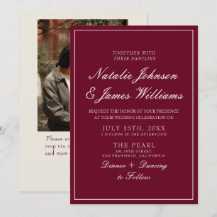 Convites Casamento com QR Code de Foto Burgundy Clássico