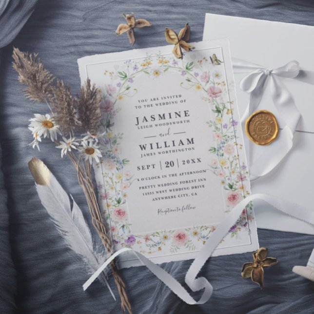 Convites Casamento com QR Code de Jardim de Flores Silvestr (Criador carregado)