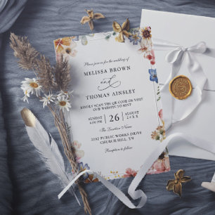 Convites Casamento com QR Code de Orçamento de Jardim de Fl