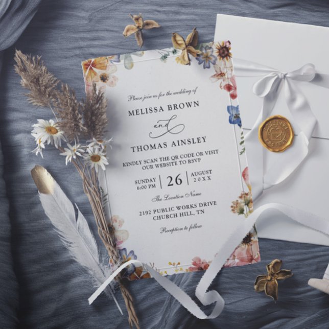Convites Casamento com QR Code de Orçamento de Jardim de Fl (Criador carregado)