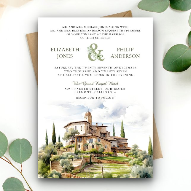Convites Casamento com QR Code de Tuscany em Aquarela Rústi (Criador carregado)