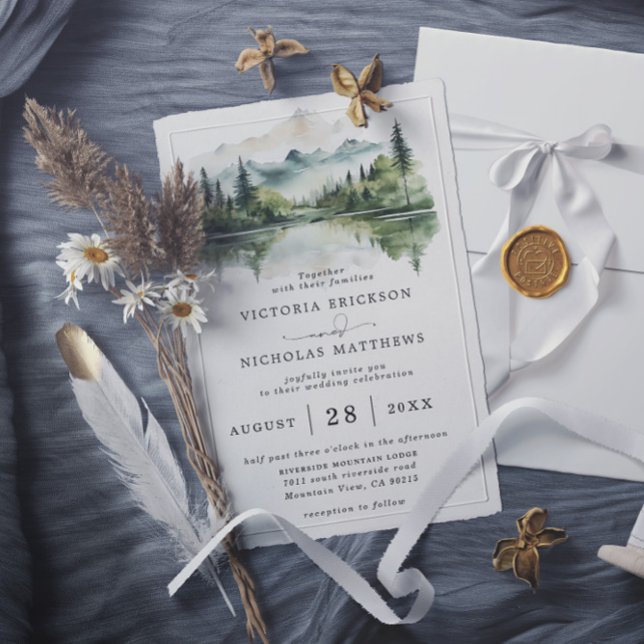 Convites Casamento com QR Code econômico no lago da florest (Criador carregado)
