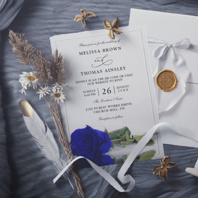 Convites Casamento com QR Code Elegante Orçamento Rosa Azul (Criador carregado)