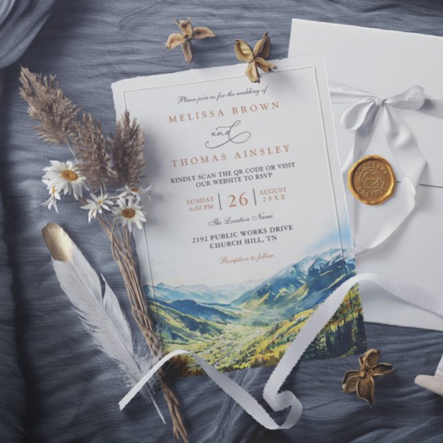 Convites Casamento com QR Code no Destino de Montanha do Co (Criador carregado)
