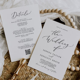 Convites Casamento com QR Code Preto Delicado Tudo Em Um