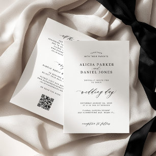 Convites Casamento com QR code preto e branco minimalista m