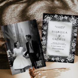 Convites Casamento com QR Foto em Preto e Branco Renda Dinh