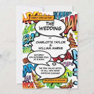 Convites Casamento com quadrinhos de diversão tipográfica m