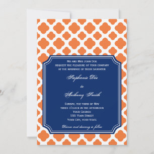 Convites Casamento com Quatrefoil Azul Laranja e Real