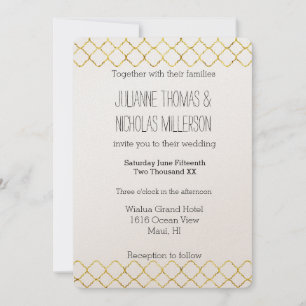 Convites Casamento com Quatrefoil Dourado Chic