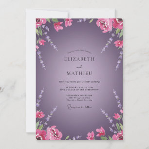Convites Casamento com Ramalhete Pintado de Violeta Profund