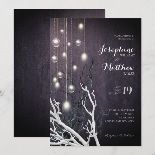 Convites Casamento com Ramificação Branca de Cadeia de Cara (Frente/Verso)