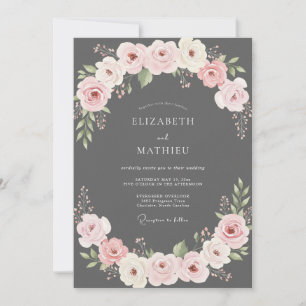 Convites Casamento com Ranúnculo Charcoal Blush e Eucalipto