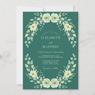 Convites Casamento com Ranúnculo Creme e Eucalipto Azul Esc