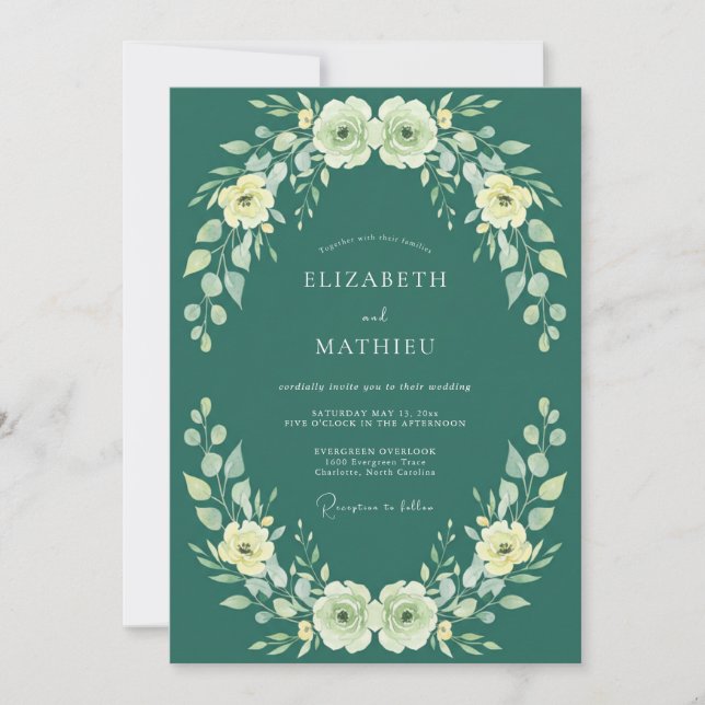 Convites Casamento com Ranúnculo Creme e Eucalipto Azul Esc (Frente)