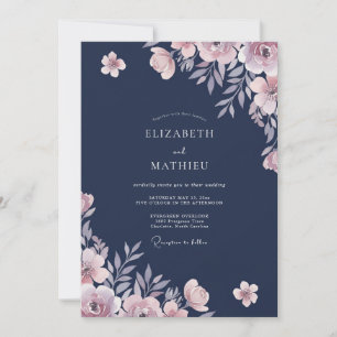 Convites Casamento com Ranúnculo Eucalipto Azul Marinho
