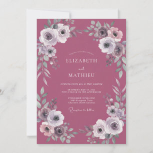 Convites Casamento com Ranúnculo Folhoso Roxo