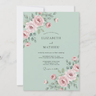 Convites Casamento com Ranúnculo Pastel Menta Cinza Eucalip