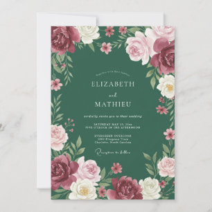 Convites Casamento com Ranunculus de Ameixa Carmesim e Euca