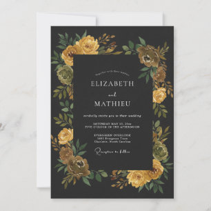 Convites Casamento com Ranunculus Eucalipto Amarelo Carvão