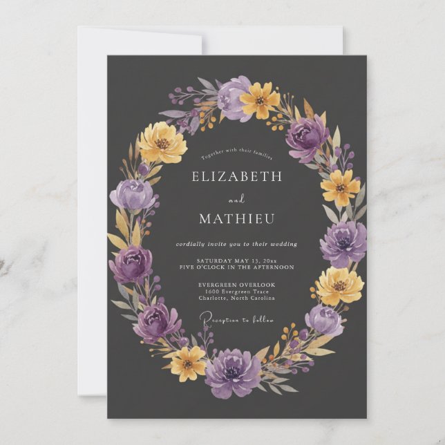 Convites Casamento com Ranunculus Eucalipto Ametista Carvão (Frente)