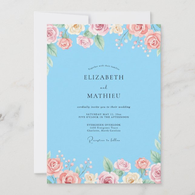 Convites Casamento com Ranunculus Eucalipto Céu Bege (Frente)