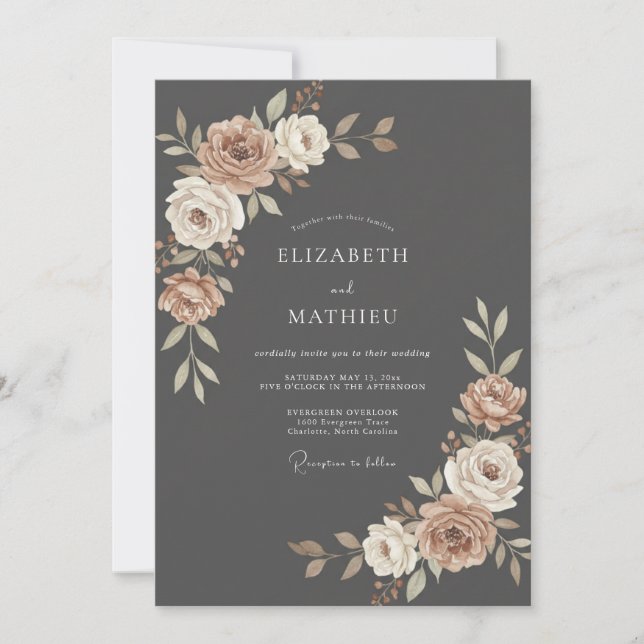 Convites Casamento com Ranunculus Eucalipto Creme Macio Car (Frente)