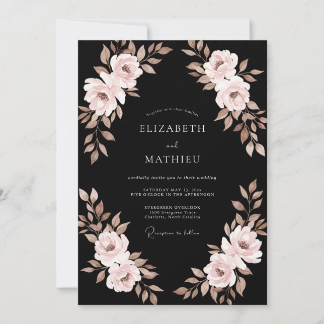 Convites Casamento com Ranunculus Eucalipto e Champanhe Pre (Frente)