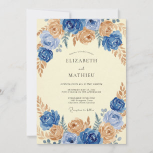 Convites Casamento com Ranunculus Eucalipto em Azul Azure e