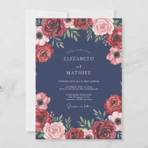 Convites Casamento com Ranunculus Eucalipto Lousa Vinho