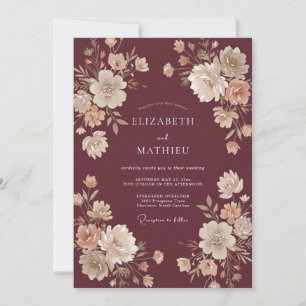 Convites Casamento com Ranunculus Eucalipto Merlot