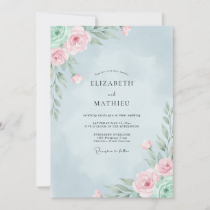 Convites Casamento com Ranunculus Eucalipto Rosa no Céu