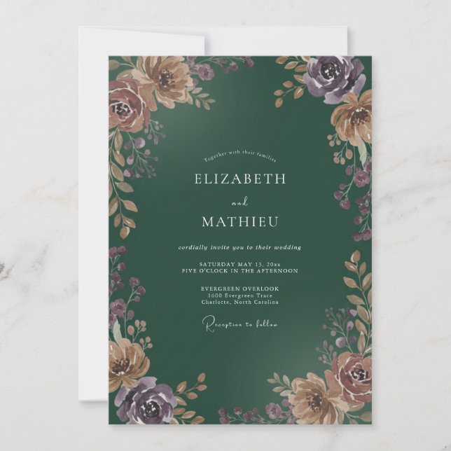 Convites Casamento com Ranunculus Eucalipto Roxo Sujo de Fl (Frente)