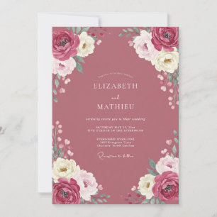 Convites Casamento com Ranunculus Eucalipto Vinho Empoeirad