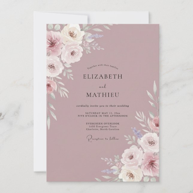 Convites Casamento com Ranunculus Eucalyptus em Tom de Blus (Frente)