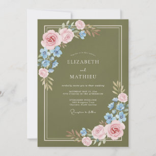 Convites Casamento com Ranunculus Eucalyptus Oliva Rosa