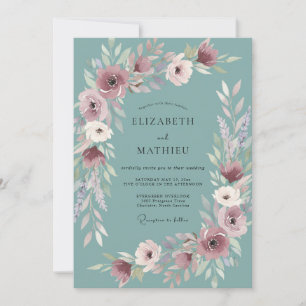Convites Casamento com Ranunculus Plum Steel Cinza Eucalipt